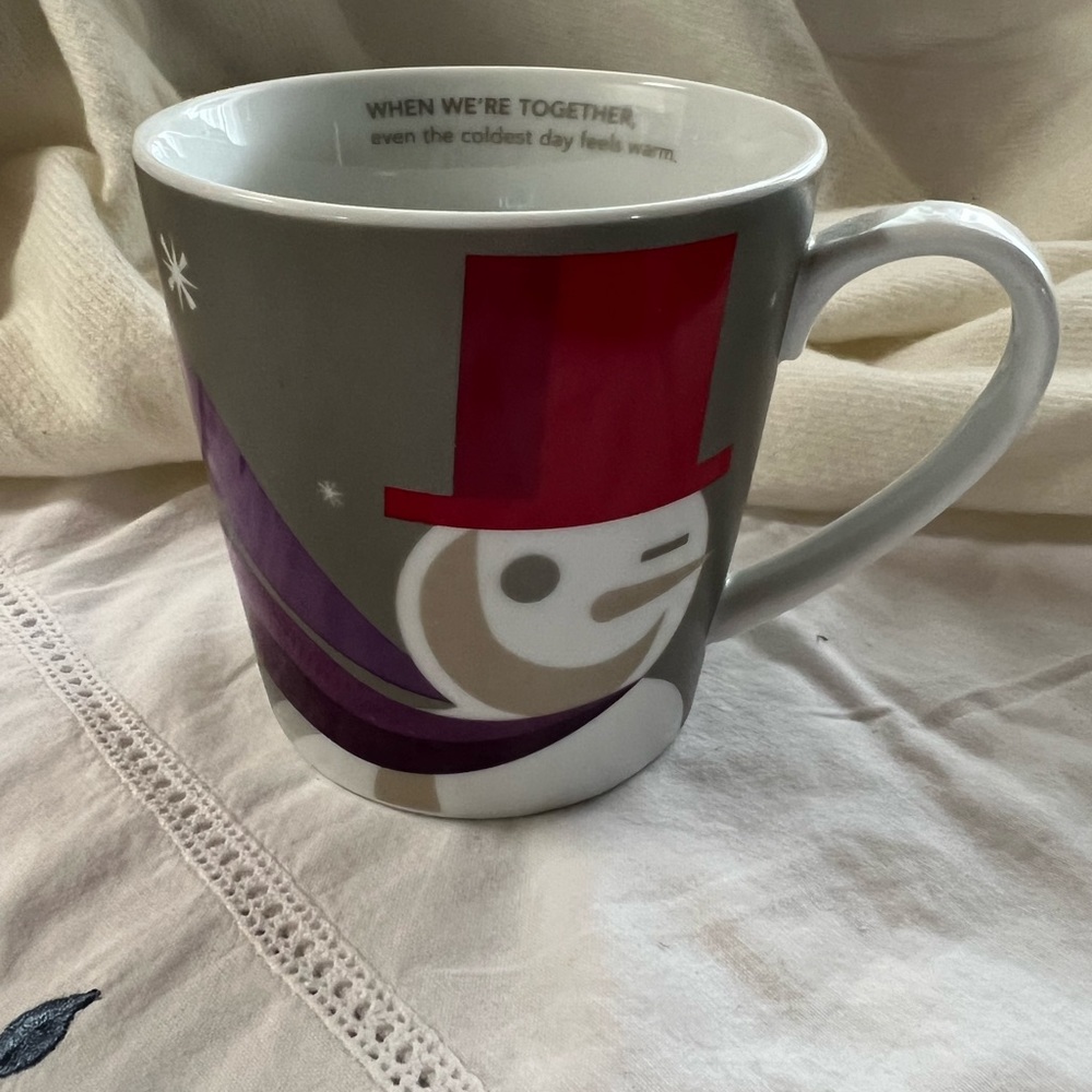 STARBUCKS 2011 Winking Snowman
Christmas Holiday Mug Red Purple...